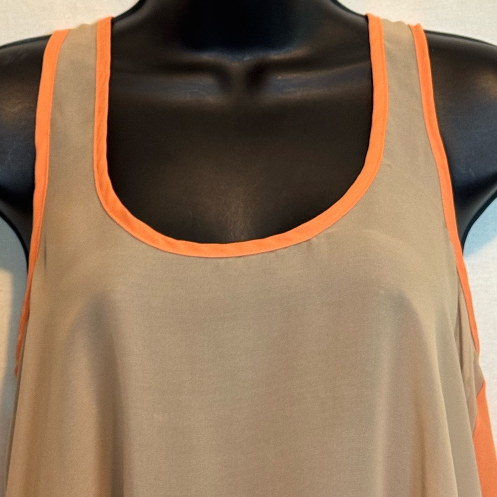 H-4 Pretty Rebellious Cream & Orange Racer Back Sleeveless Hi Lo Tank Top Size M - Picture 4 of 13